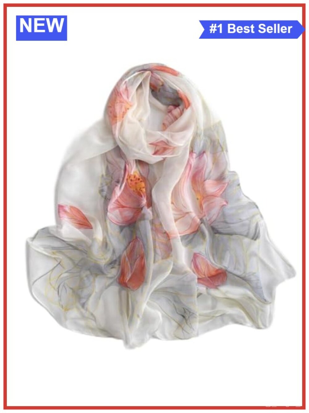 Women Floral Chiffon Scarf Lightweight Long Neck Wrap Soft Sheer Printed
